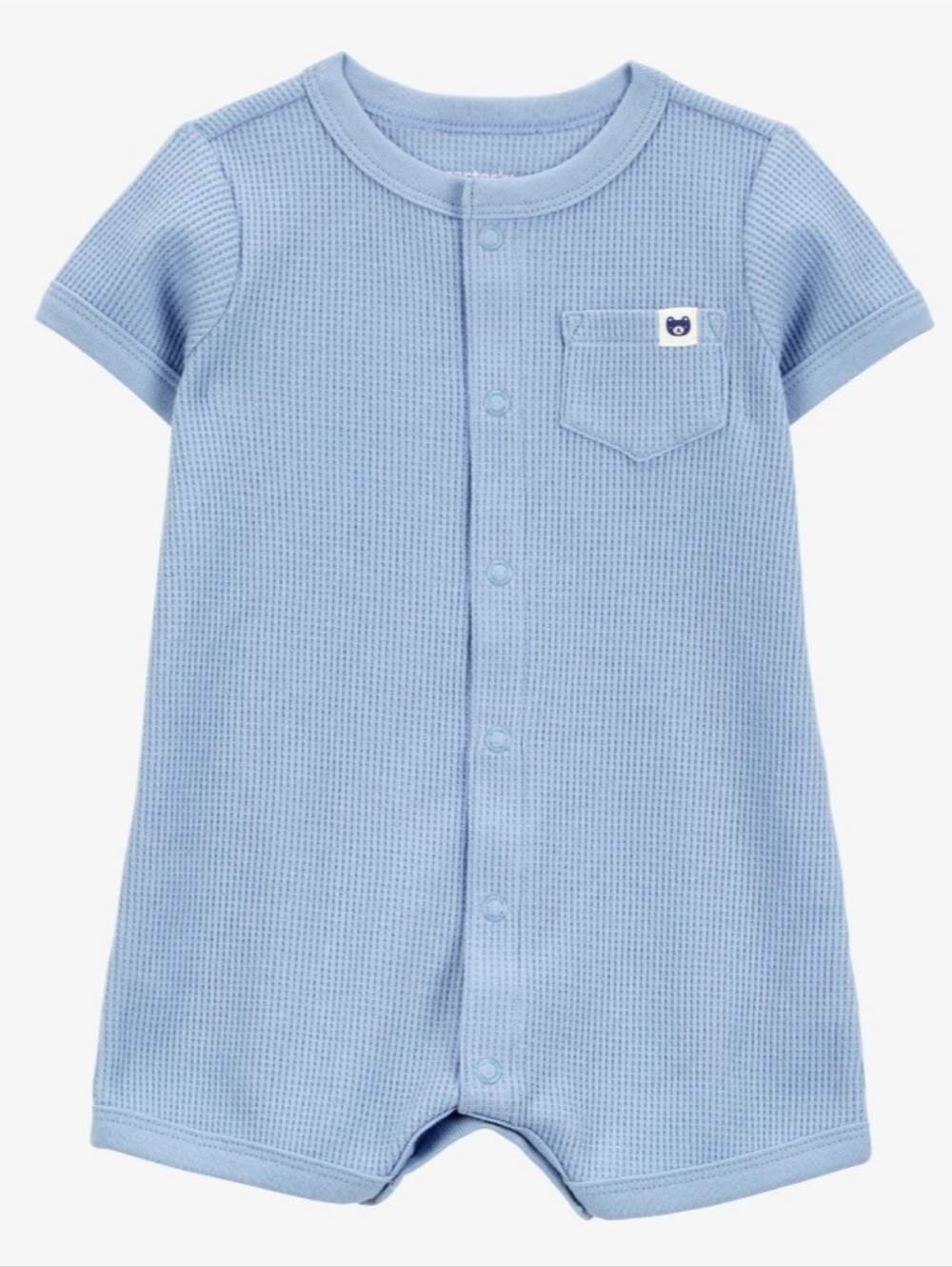 Baby Boy Cozy Waffle Knit Short-Sleeve Snap Romper Blue Size 3 Months 9-12.5lb